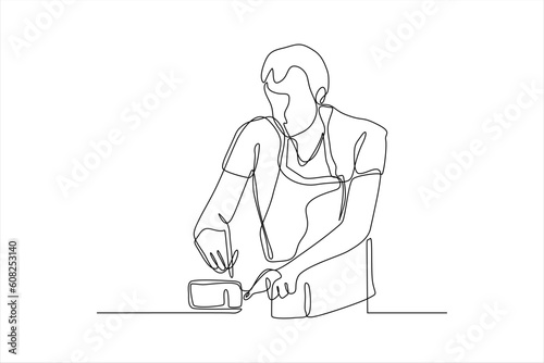 continuous line drawing of chef serving food
