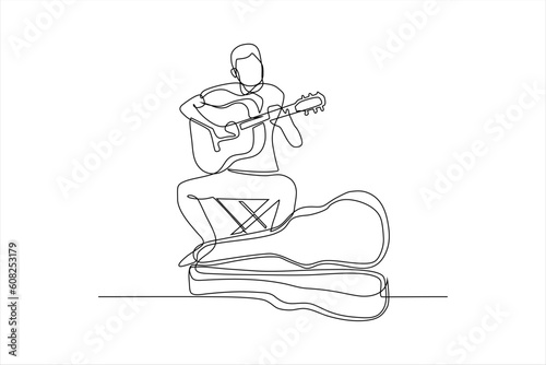continuous line drawing of musician playing guitar