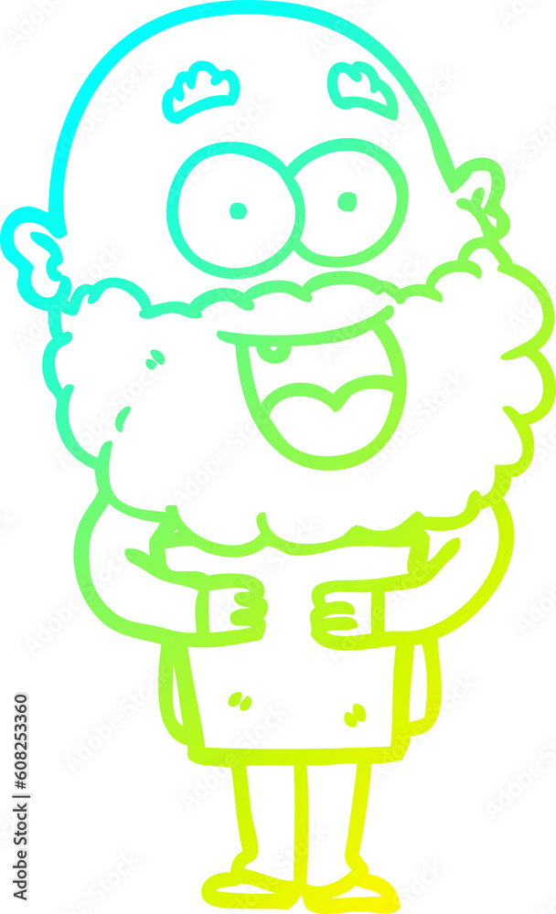 cold gradient line drawing of a cartoon crazy happy man with beard and book cold gradient line drawing of a cartoon crazy happy man with beard and book