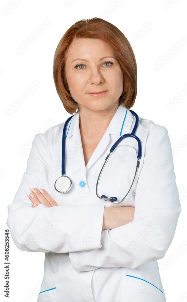 Adult doctors in a white robe with stethcope Adult doctors in a white robe with stethcope