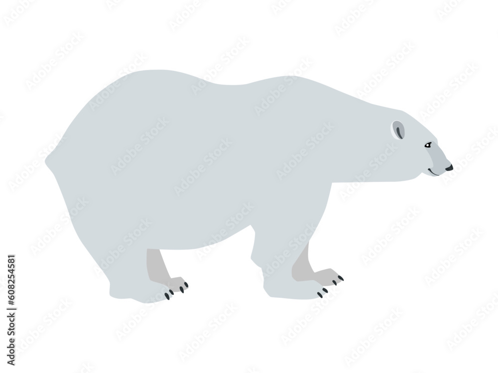 Obraz premium Animal illustration. Polar bear drawn in a flat style. Isolated object on a white background. Vector 10 EPS