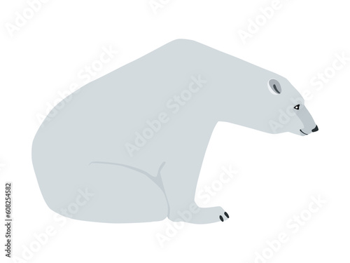 Animal illustration. Sitting polar bear drawn in a flat style. Isolated object on a white background. Vector 10 EPS 