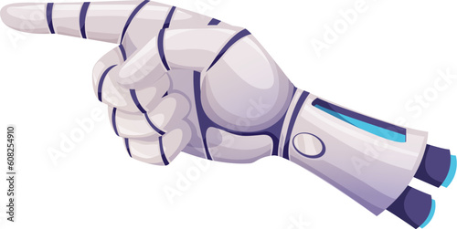 Futuristic design of robotic mechanical arm. Vector pointing hand, cybernetic organism with artificial intelligence technology working with virtual world