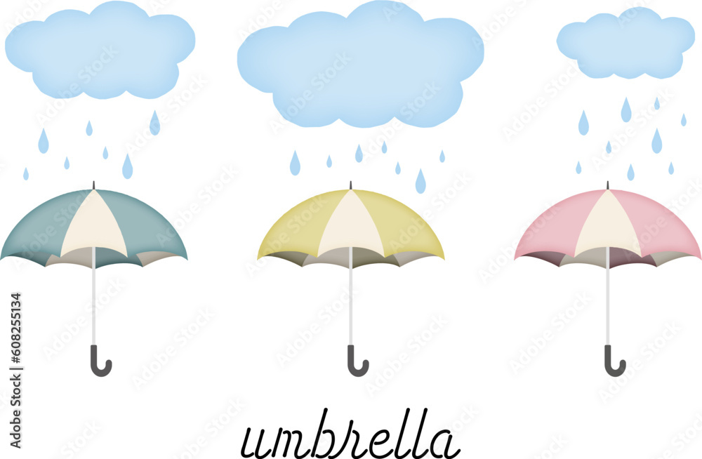 水彩画風傘のイラストセット 水彩画風傘のイラストセット