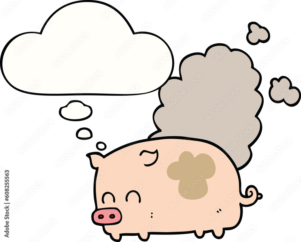 cartoon smelly pig with thought bubble cartoon smelly pig with thought bubble