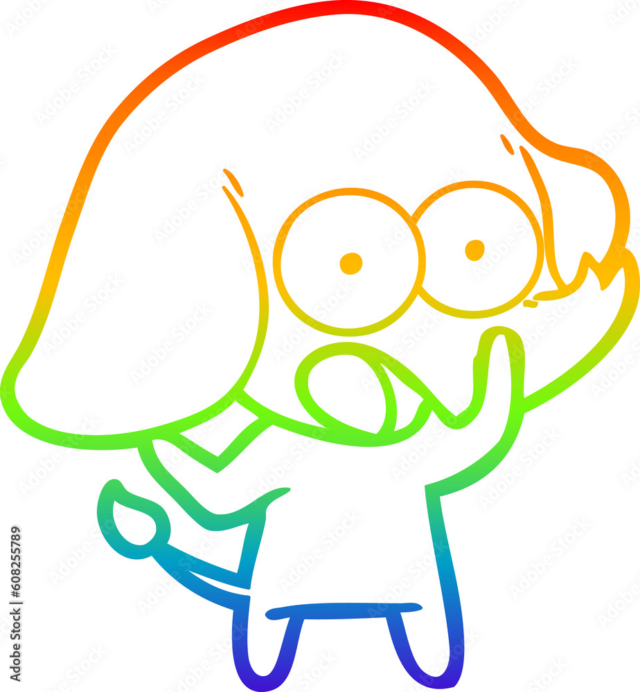 rainbow gradient line drawing of a cute cartoon elephant