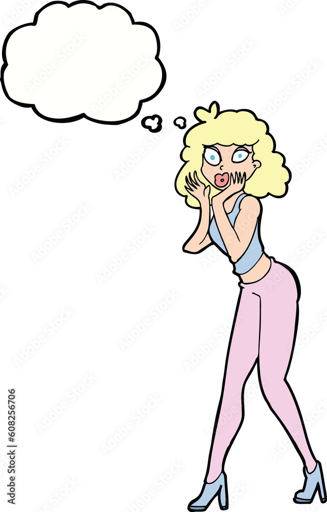 cartoon surprised woman with thought bubble cartoon surprised woman with thought bubble