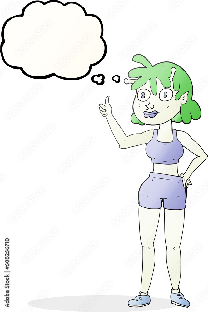 freehand drawn thought bubble cartoon alien gym girl freehand drawn thought bubble cartoon alien gym girl