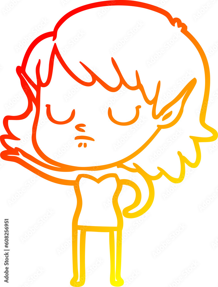 warm gradient line drawing of a cartoon elf girl warm gradient line drawing of a cartoon elf girl