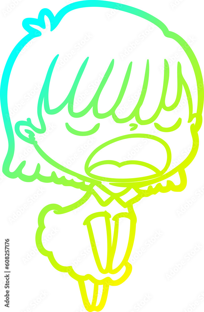cold gradient line drawing of a cartoon woman talking loudly cold gradient line drawing of a cartoon woman talking loudly