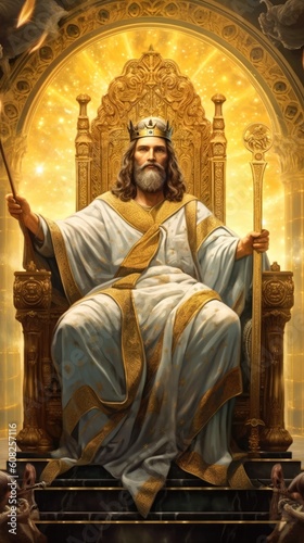 Jesus Christ seated on His throne King of the Universe The Creator of the World Generative AI Illustration
