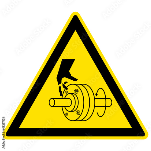 Rotating shaft hazard sign and labels