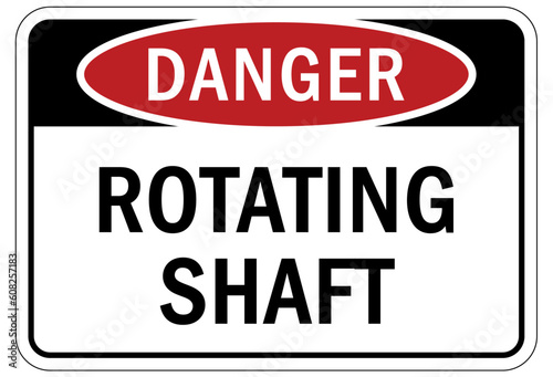Rotating shaft hazard sign and labels