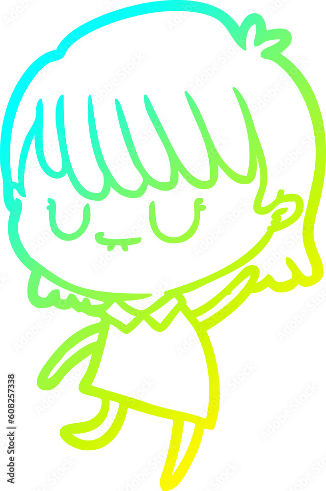 cold gradient line drawing of a cartoon woman cold gradient line drawing of a cartoon woman