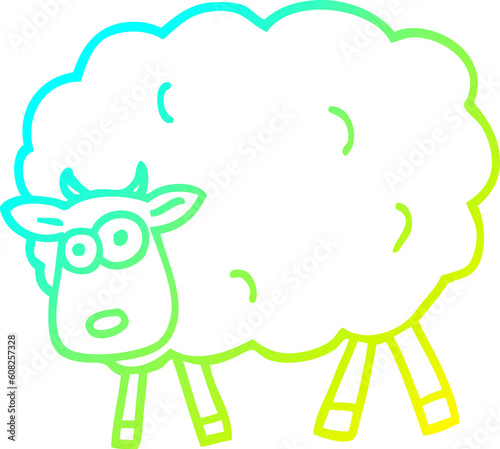 cold gradient line drawing of a cartoon sheep