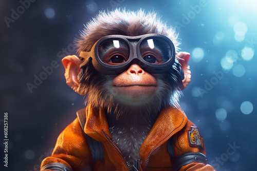 Virtual Immersion, 3D Monkey Character NFT Collection with VR Glasses in Backlit Diffuse Liquid - 3D rendered realism