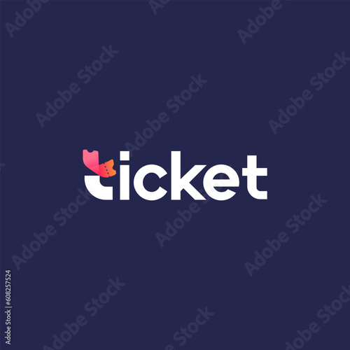 Ticket wordmark logo design. Vector illustration Ticket icon and Letter t. Modern logo design vector icon template