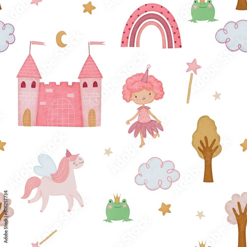 cute baby patterns with unicorns, castles, fairies and rainbows