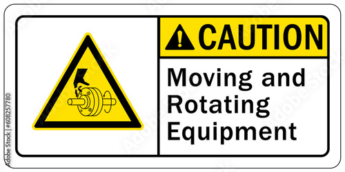 Rotating equipment hazard sign and labels moving and rotating equipment