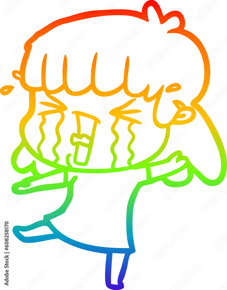 rainbow gradient line drawing of a cartoon woman in tears rainbow gradient line drawing of a cartoon woman in tears