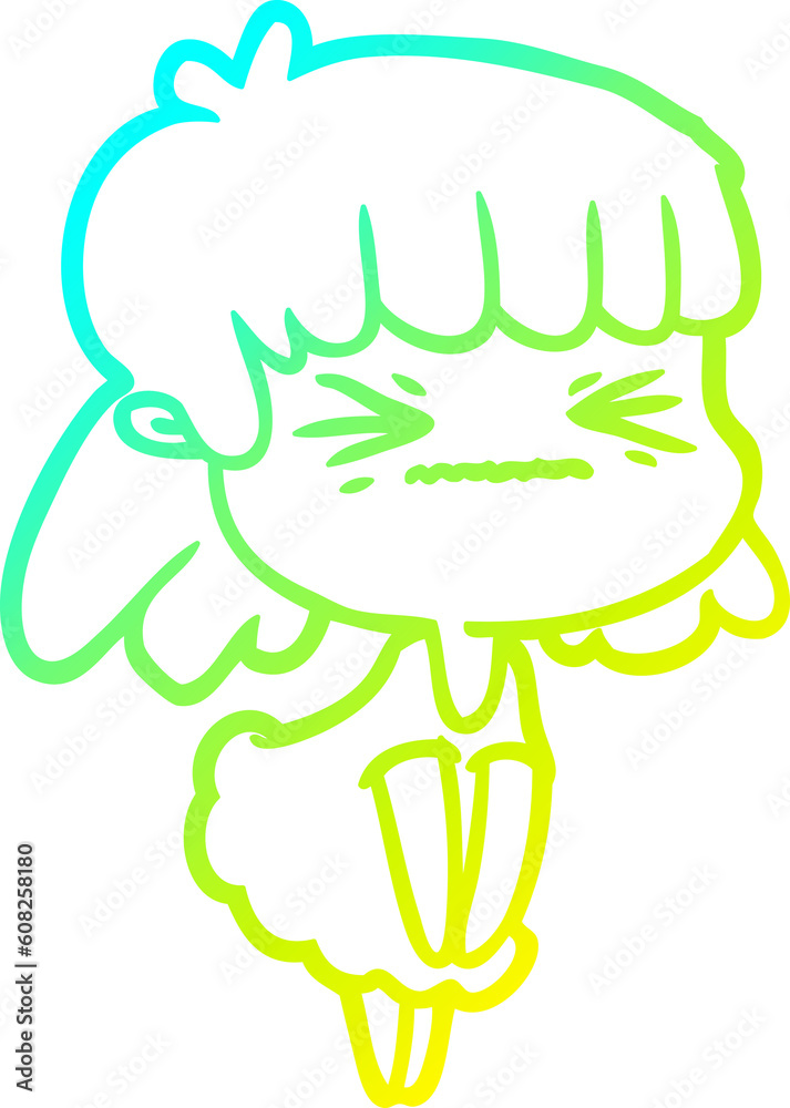 cold gradient line drawing of a cartoon angry girl cold gradient line drawing of a cartoon angry girl