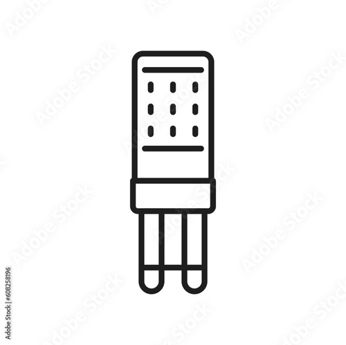 Diode light bulb and LED lamp thin line icon. Eco illumination technology, energy efficient LED lamp or electricity saving SMD diode lightbulb with G4 socket line vector pictogram or symbol