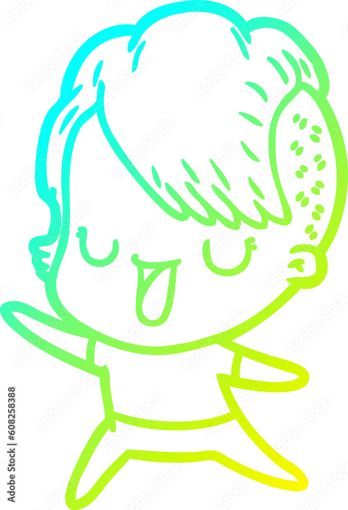 cold gradient line drawing of a cute cartoon girl with hipster haircut cold gradient line drawing of a cute cartoon girl with hipster haircut