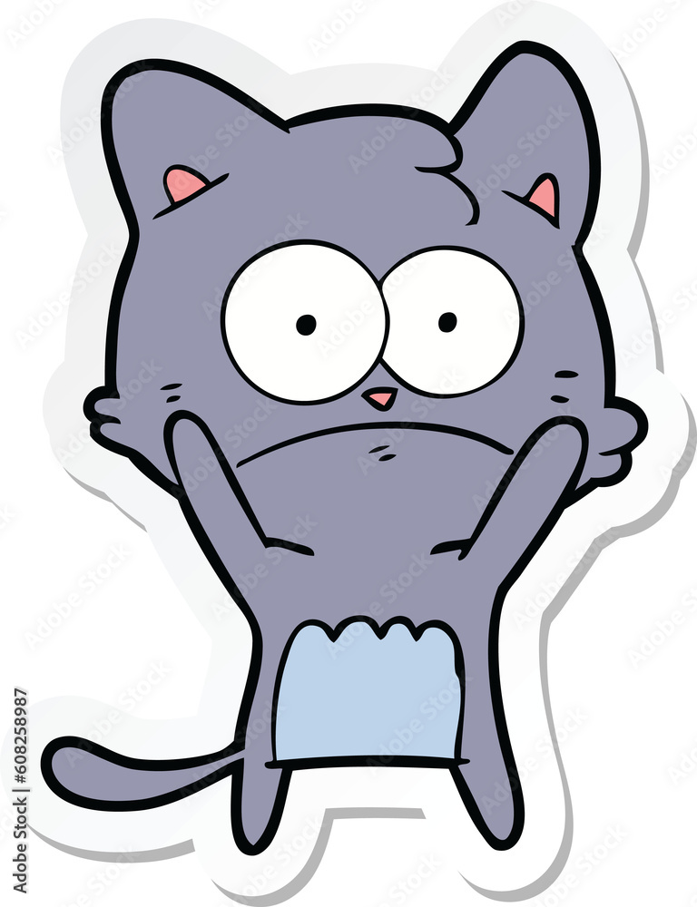sticker of a cartoon nervous cat sticker of a cartoon nervous cat