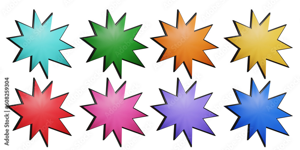 3D Sticker starburst shape. Bubble in pop art style on burst. Comic, fun, colorful. Shape with empty space to write prices. 3D Sticker starburst shape. Bubble in pop art style on burst. Comic, fun, colorful. Shape with empty space to write prices.