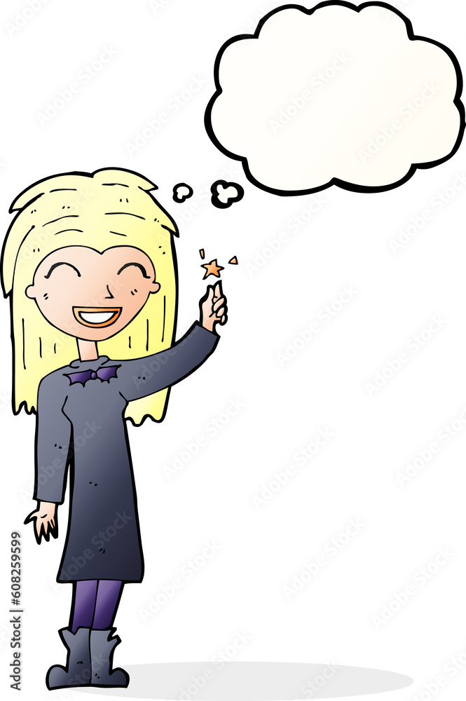 cartoon friendly witch girl with thought bubble cartoon friendly witch girl with thought bubble