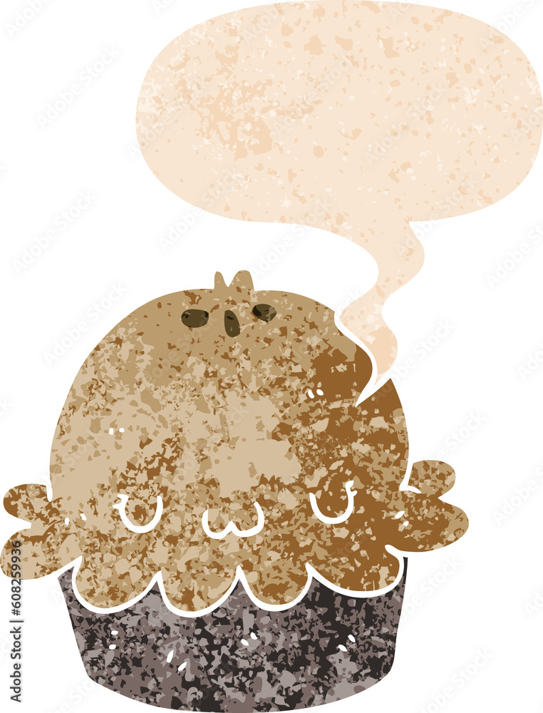 cute cartoon pie with speech bubble in grunge distressed retro textured style cute cartoon pie with speech bubble in grunge distressed retro textured style