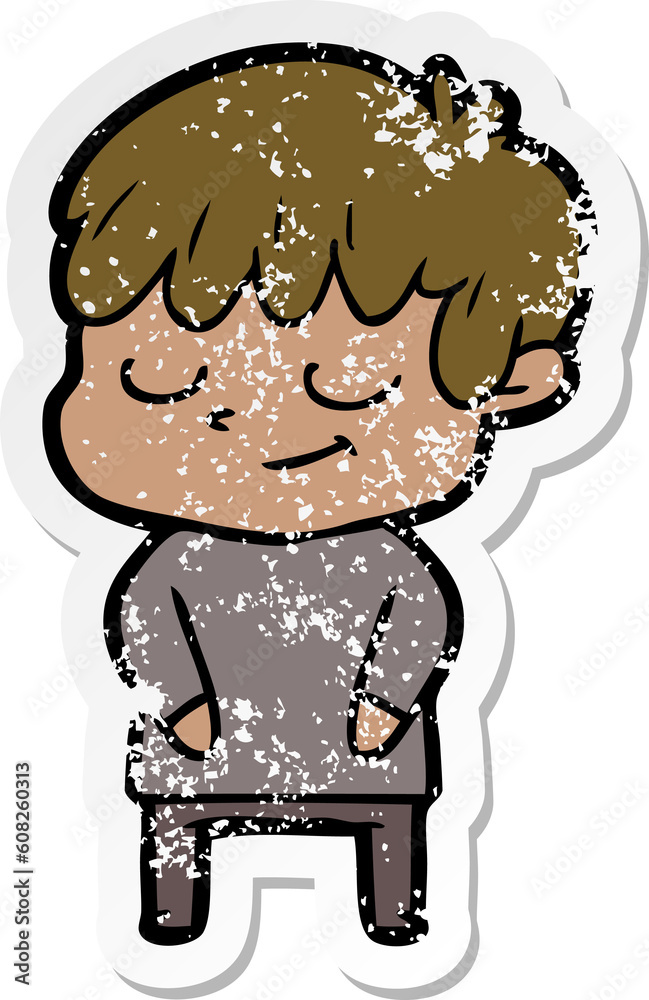 distressed sticker of a cartoon happy boy distressed sticker of a cartoon happy boy