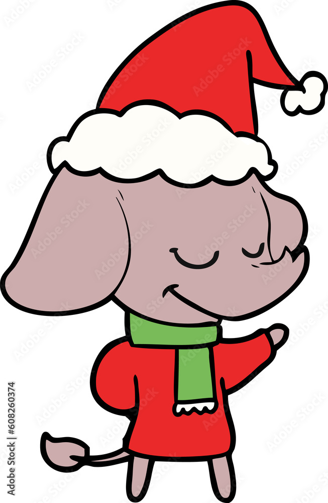 hand drawn line drawing of a smiling elephant wearing scarf wearing santa hat hand drawn line drawing of a smiling elephant wearing scarf wearing santa hat