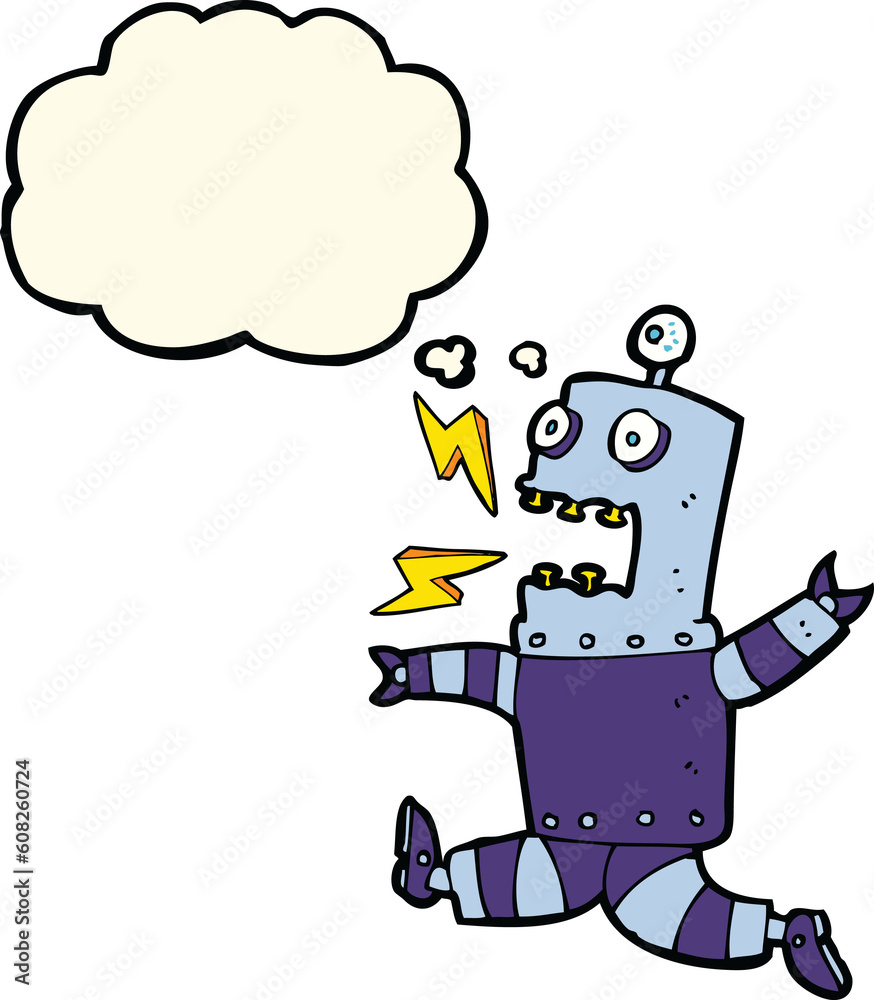 Fototapeta premium cartoon terrified robot with thought bubble