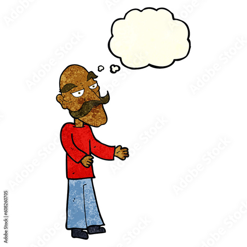 cartoon old man with mustache with thought bubble © lineartestpilot