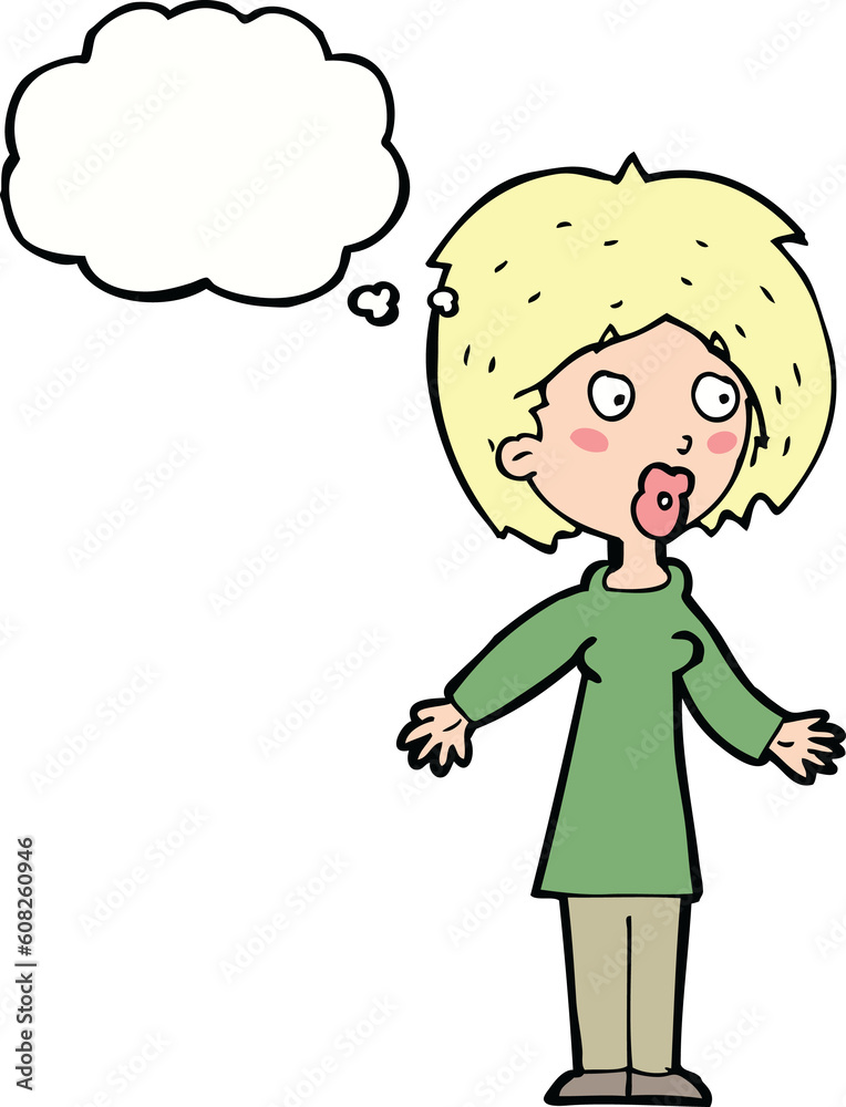 cartoon surprised woman with thought bubble cartoon surprised woman with thought bubble