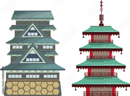 Japanese temple and castle icon set japanese icon landmark