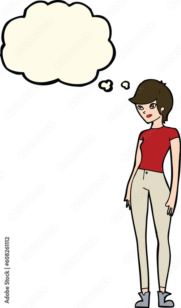 cartoon modern attractive woman with thought bubble cartoon modern attractive woman with thought bubble