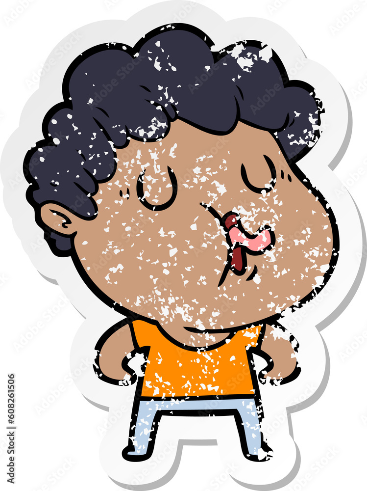 distressed sticker of a cartoon man pulling face distressed sticker of a cartoon man pulling face