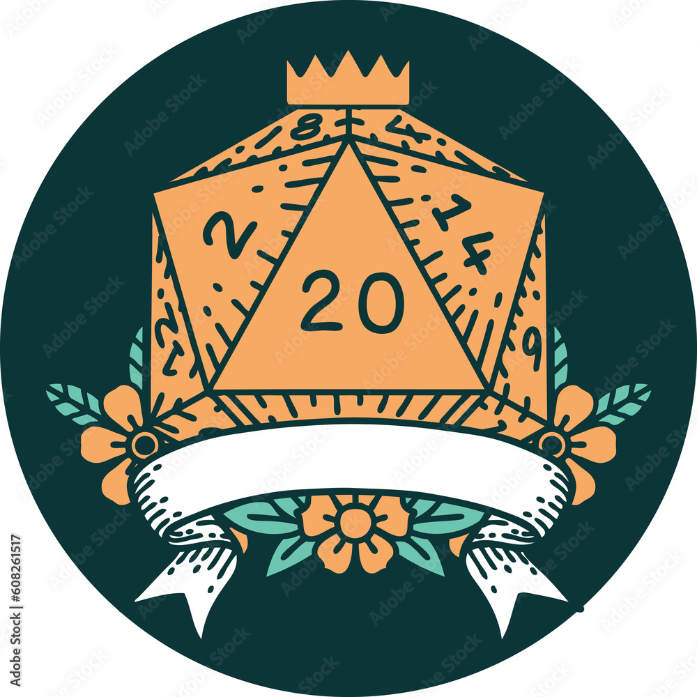 icon of natural 20 critical hit D20 dice roll