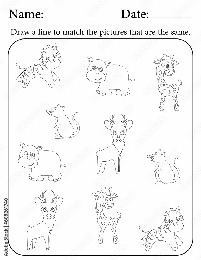 Match the same - activity pages for kids for homeschooling - matching game
