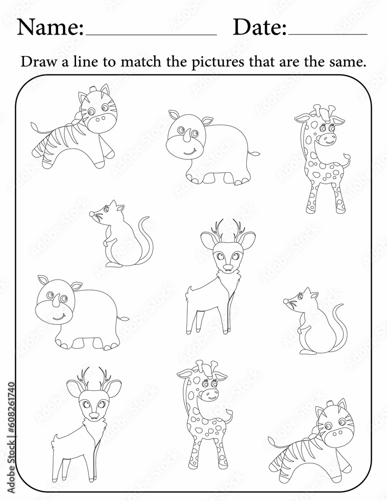 Match the same - activity pages for kids for homeschooling - matching game Match the same - activity pages for kids for homeschooling - matching game