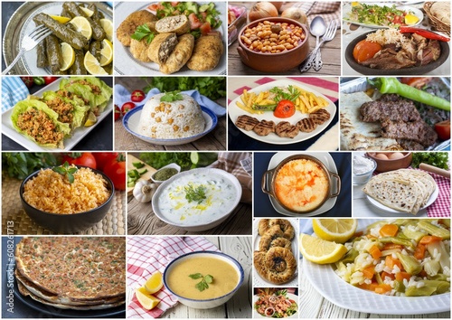 Traditional delicious Turkish foods collage
