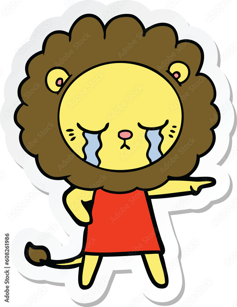 sticker of a crying cartoon lion sticker of a crying cartoon lion