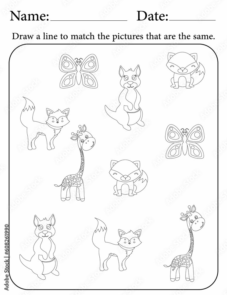 Match the same objects - educational activity worksheets for kids in kindergarten and above Match the same objects - educational activity worksheets for kids in kindergarten and above