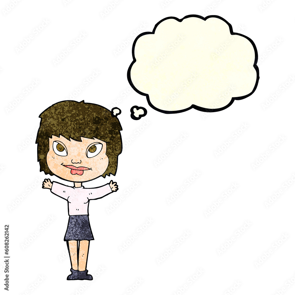 cartoon woman waving arms with thought bubble cartoon woman waving arms with thought bubble