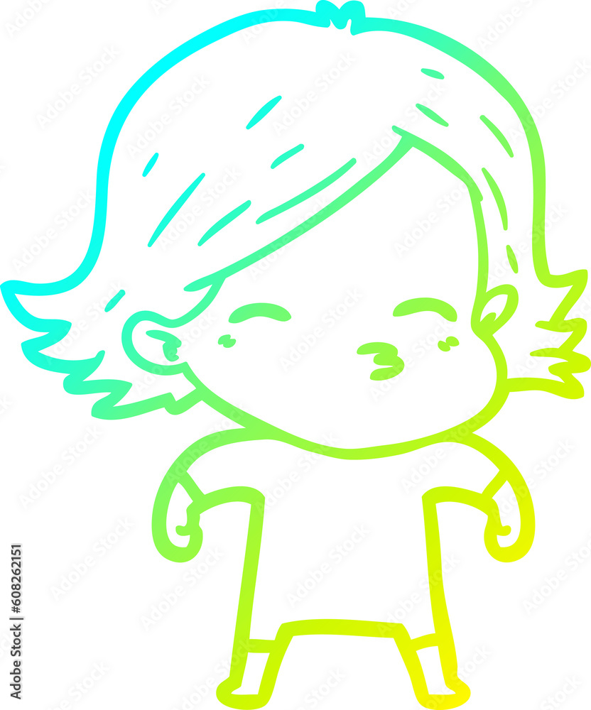 cold gradient line drawing of a cartoon woman cold gradient line drawing of a cartoon woman