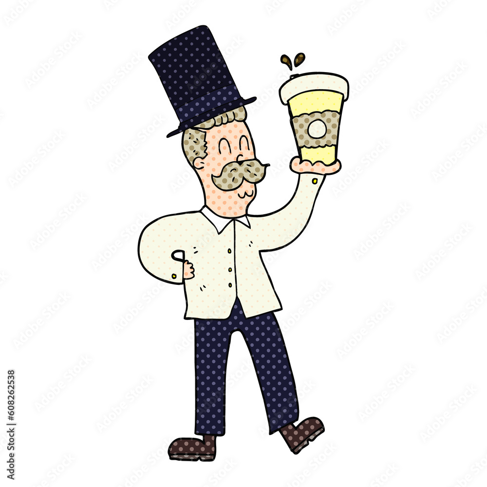 Fototapeta premium freehand drawn cartoon man with coffee cup