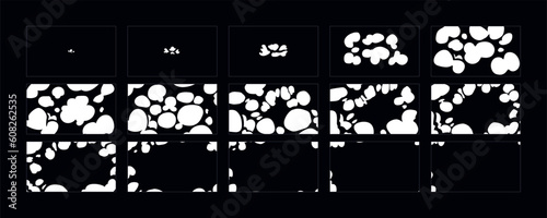 Smoke explosion animation. 2d cartoon cloud animated sprite sheet frames. Flash motion boom Exploding effect storyboard vector illustration set.