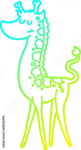 cold gradient line drawing of a cartoon giraffe